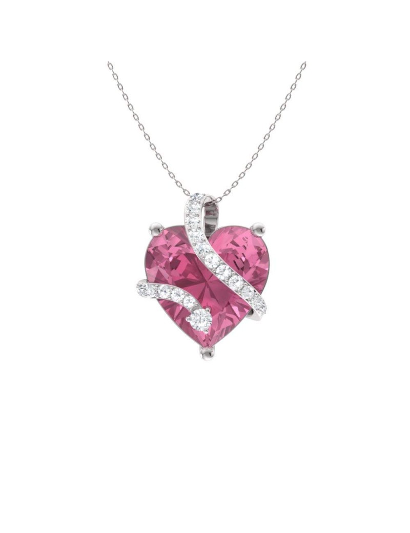 Diamondere Natural and Certified Heart Cut Gemstone and Diamond Wrap Heart Petite Necklace in 14k White Gold | 1.68 Carat Pendant with Chain